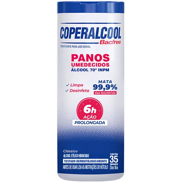 Panos Umedecidos Coperalcool Bacfree 70°INPM Clássico 35 Unidades