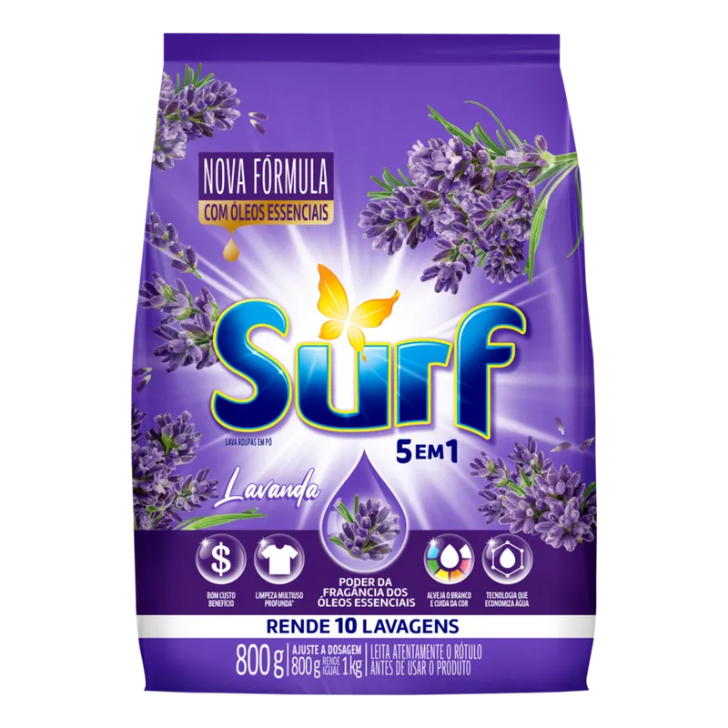 Sabão em Pó Lava Roupas Surf Lavanda 800g
