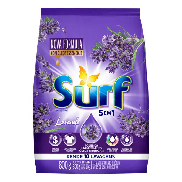 Sabão em Pó Lava Roupas Surf Lavanda 800g