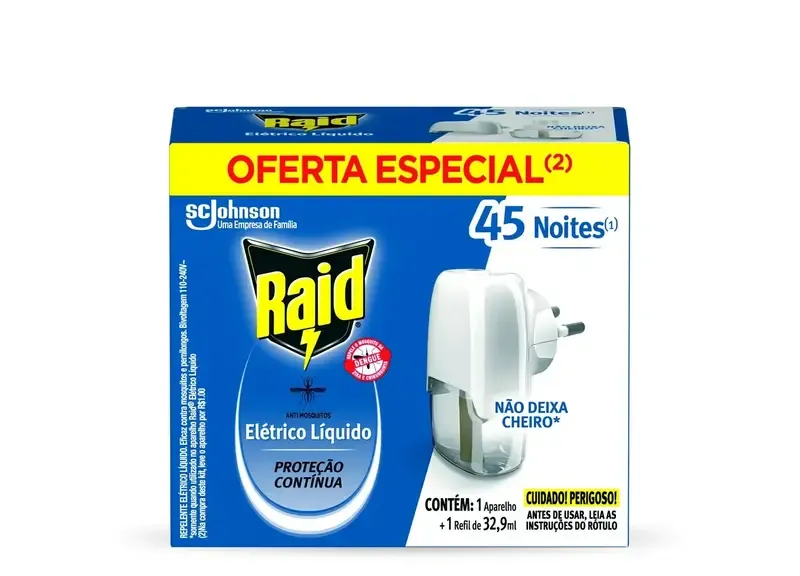 Aparelho + Refil Raid Elétrico Líquido 45 Noites 32,9ml