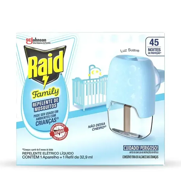 Aparelho + Refil Raid Elétrico Líquido Family 45 Noites 32,9ml