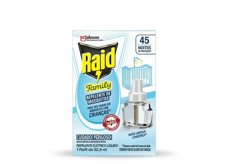 Refil Raid Elétrico Líquido Family 45 Noites 3 Unidades de 32,9ml - Embalagem Econômica