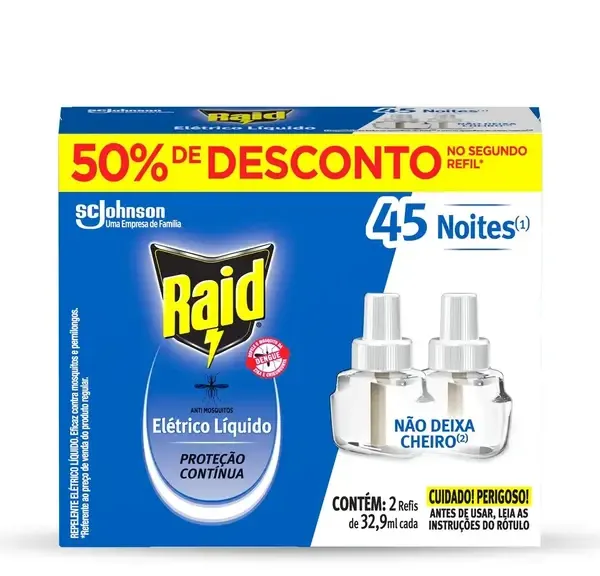 Refil Raid Elétrico Líquido 45 Noites 32,9ml