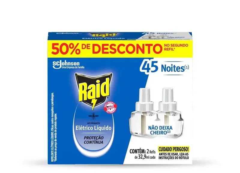 Refil Raid Elétrico Líquido 45 Noites 32,9ml