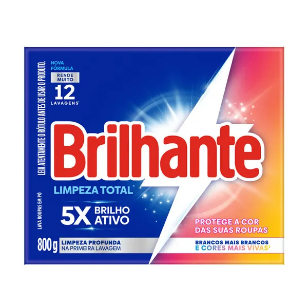 Lava Roupas em Pó Brilhante Limpeza Total 800g